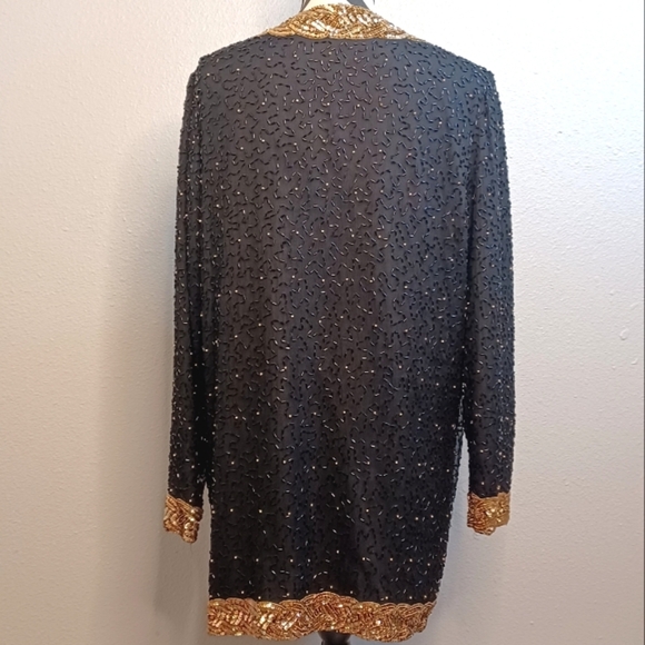 Vintage 100% Silk Beaded Sequin Old Money Country Club Glam Gala Evening Jacket - Picture 3 of 16